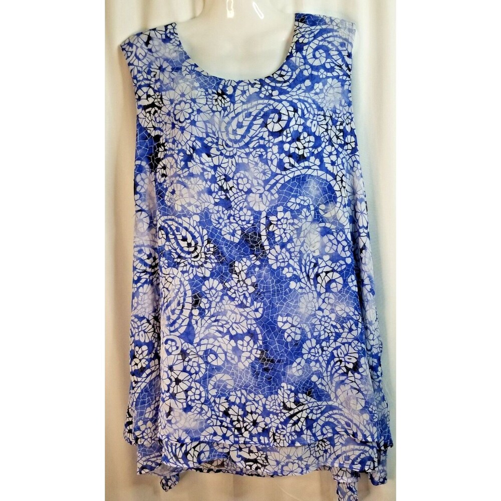 Fever Women's Tunic Top Blouse Lightweight Paisley Blue Sleeveless Size XXL